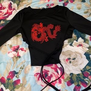 chinese dragon long sleeve crop top